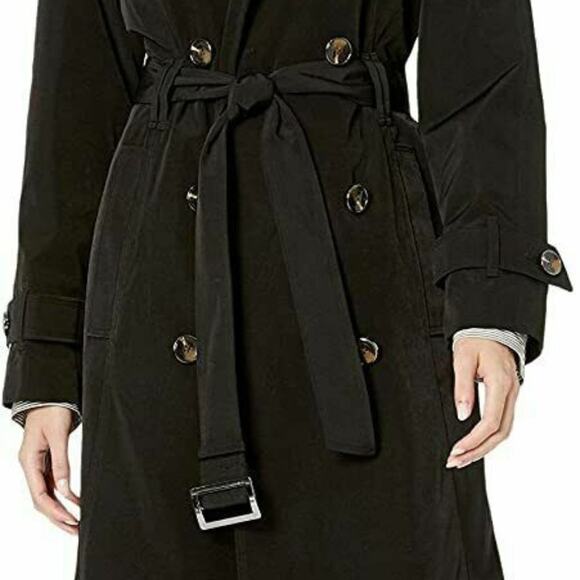 London Fog Cape Back Trench Coat 40R BLACK Double-Breasted Belted Preppy Classy - Picture 6 of 12